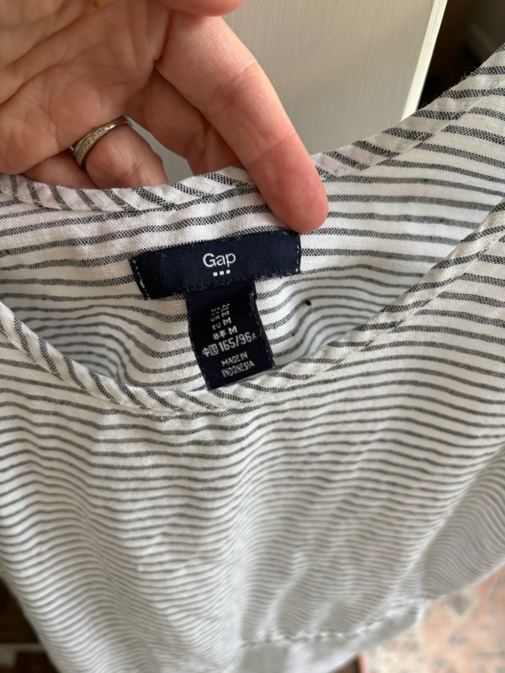 Gap Sleeveless Cotton Linen Blend Dress Cover Up Black White Stripe Draw String - Picture 2 of 6